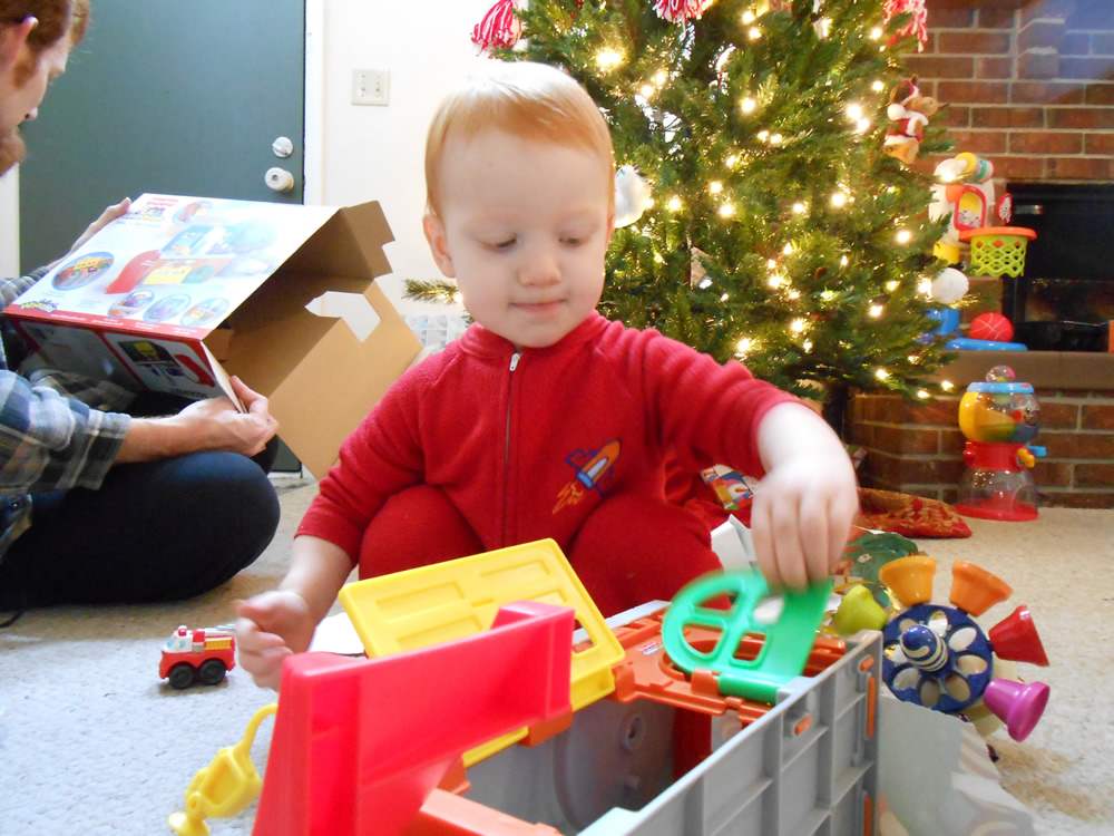 The garage from the Garcias was an instant hit - he loves playing with cars now.