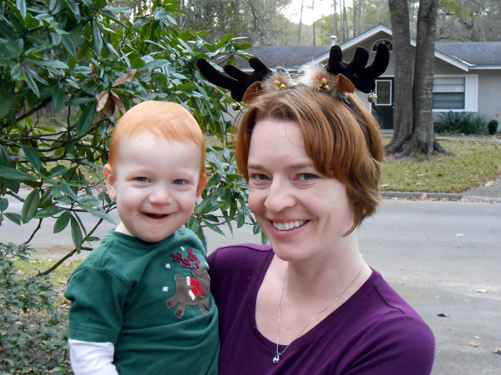 Two reindeer getting ready to go to grampa/ma Brix's for Christmas dinner.