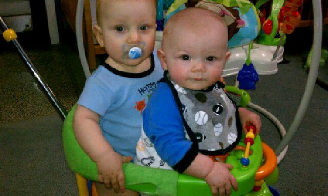 This ride-on is supposed to be one at a time but Felix and Trey squished in together.